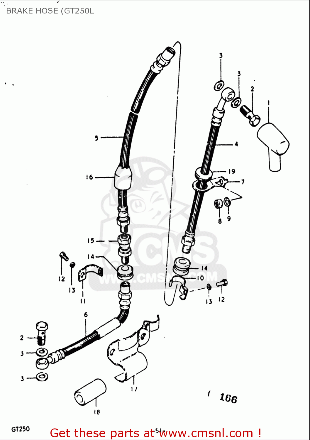 BRAKE HOSE (GT250L GT250 1973 1974 1975 1976 1977 (K) (L) (M) (A) (B) USA (E03)