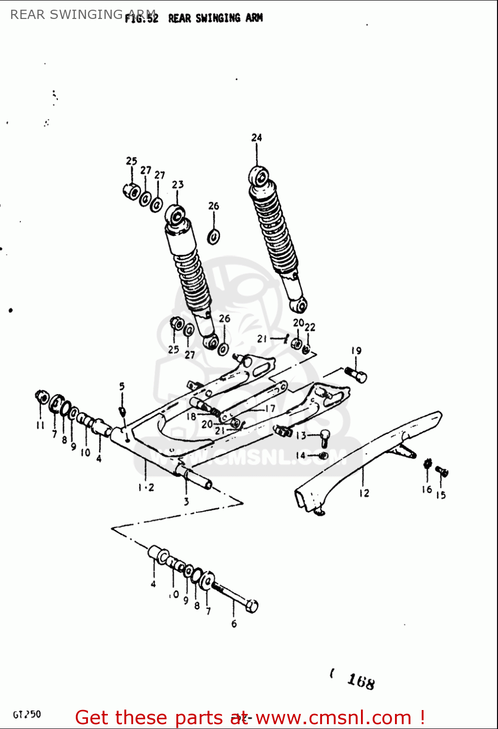 REAR SWINGING ARM GT250 1973 1974 1975 1976 1977 (K) (L) (M) (A) (B) USA (E03)