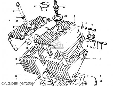 CYLINDER (GT250K - GT250 1973 1974 1975 1976 1977 (K) (L) (M) (A) (B) USA (E03)