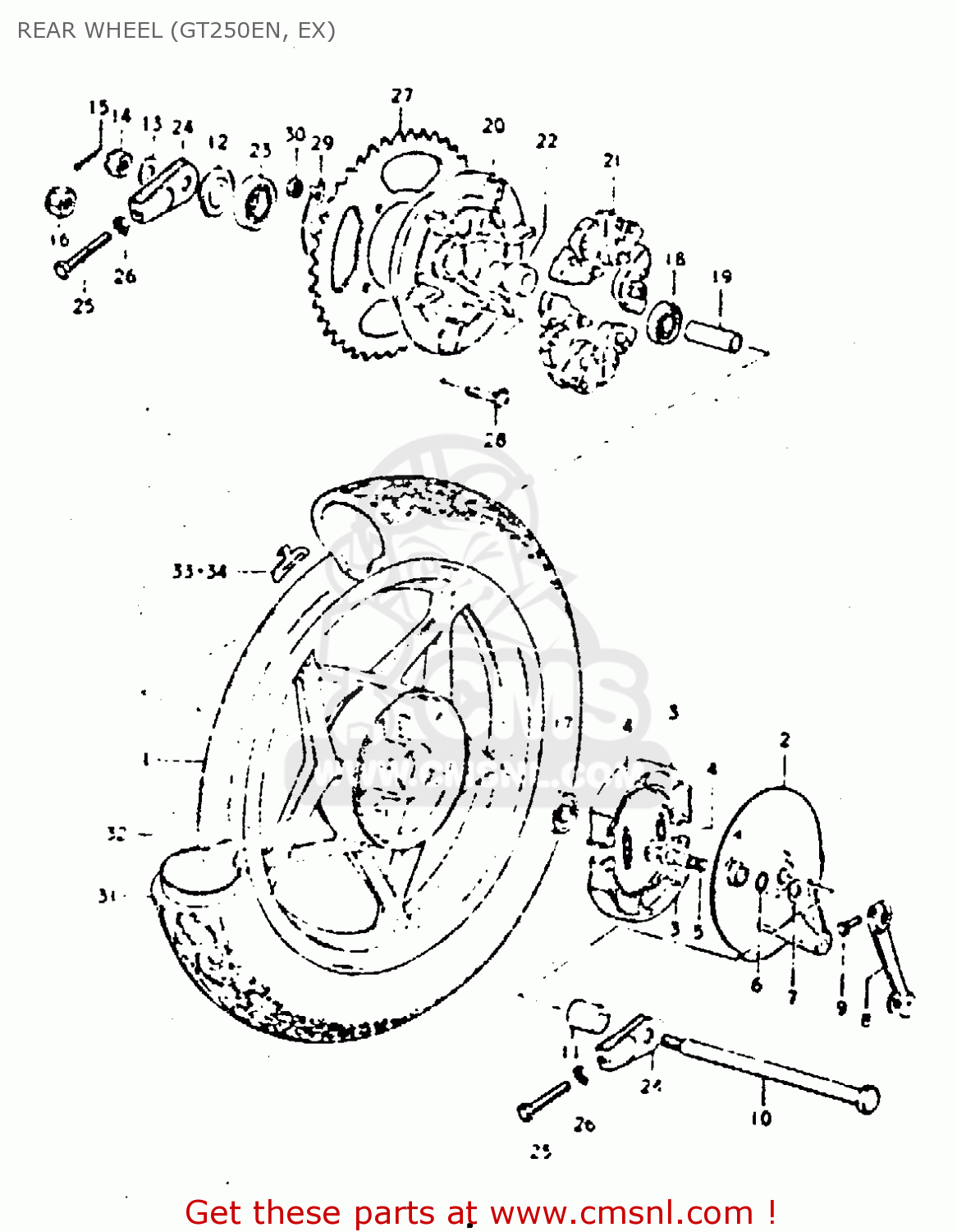 REAR WHEEL (GT250EN, EX) GT250 1979 (N) (E01 E02 E04 E06 E22 E24 E30 E4?)