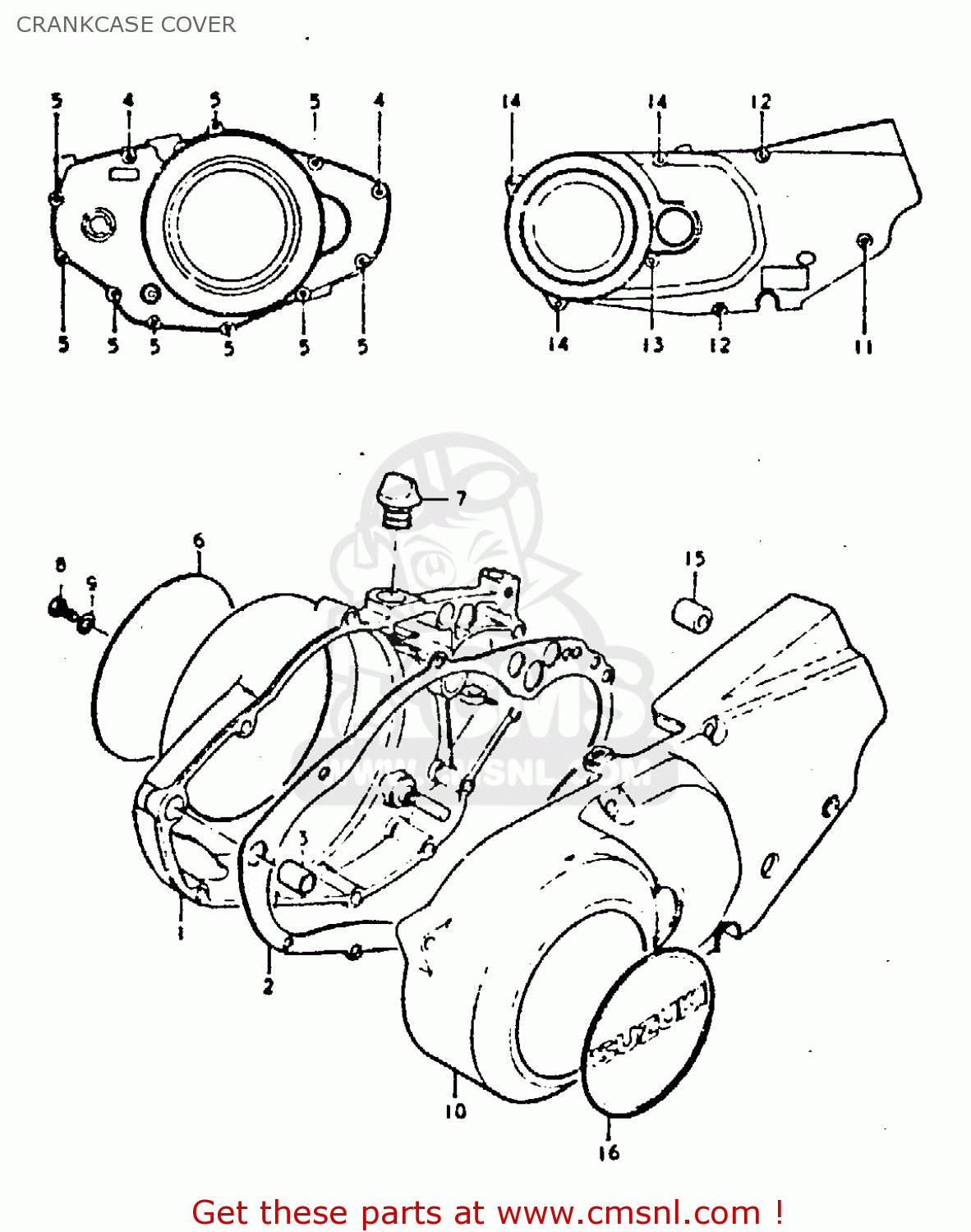 CRANKCASE COVER GT250 1981 (X) (E01 E02 E04 E05 E06 E13 E22 E24 E30 E49)