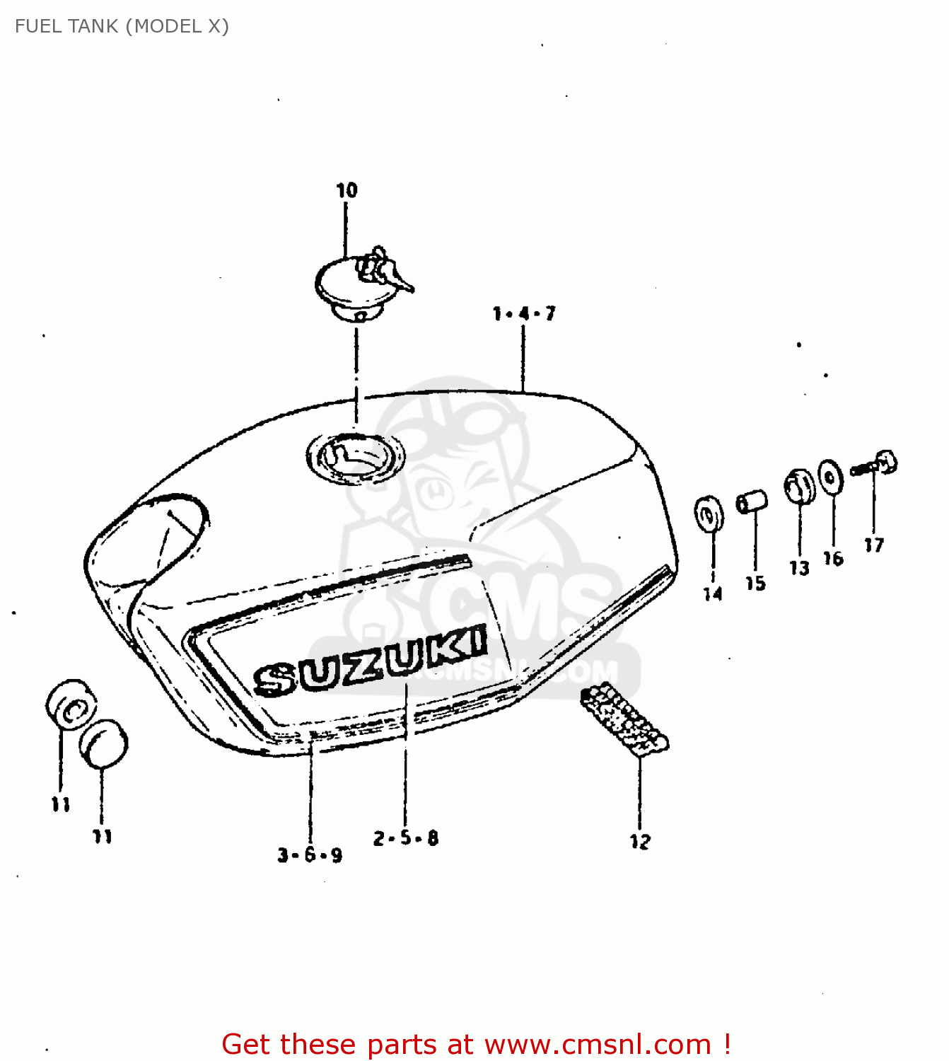 FUEL TANK (MODEL X) GT250 1981 (X) (E01 E02 E04 E05 E06 E13 E22 E24 E30 E49)