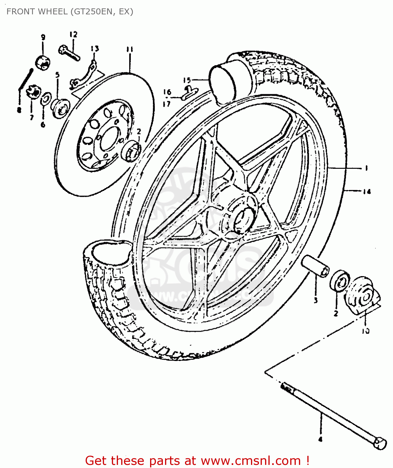FRONT WHEEL (GT250EN, EX) GT250 1981 (X) (E01 E02 E04 E05 E06 E13 E22 E24 E30 E49)