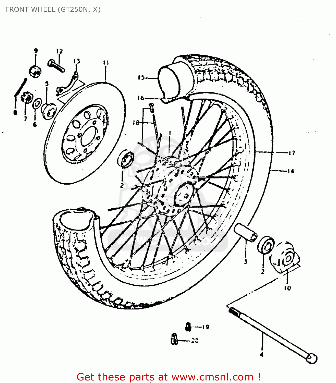 FRONT WHEEL (GT250N, X) GT250E 1979 (N) (E01 E02 E04 E16 E17 E18 E21 E22 E24 E30 E39)