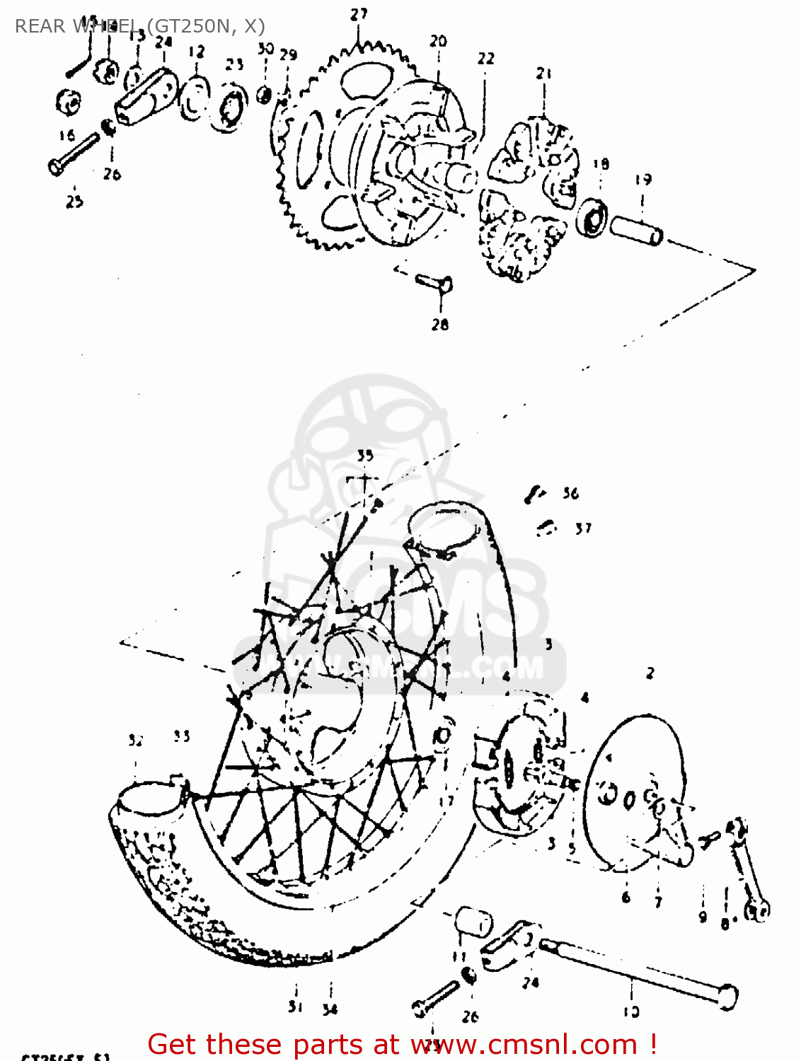 REAR WHEEL (GT250N, X) GT250E 1979 (N) (E01 E02 E04 E16 E17 E18 E21 E22 E24 E30 E39)