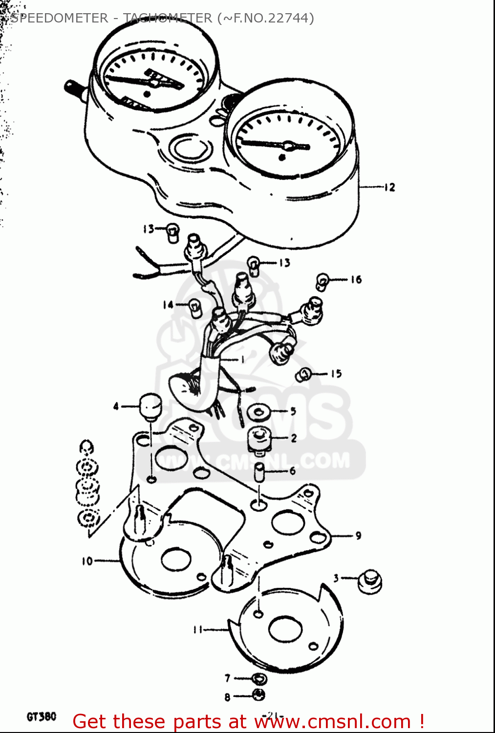 SPEEDOMETER - TACHOMETER (~F.NO.22744) GT380 1972 (J) USA (E03)