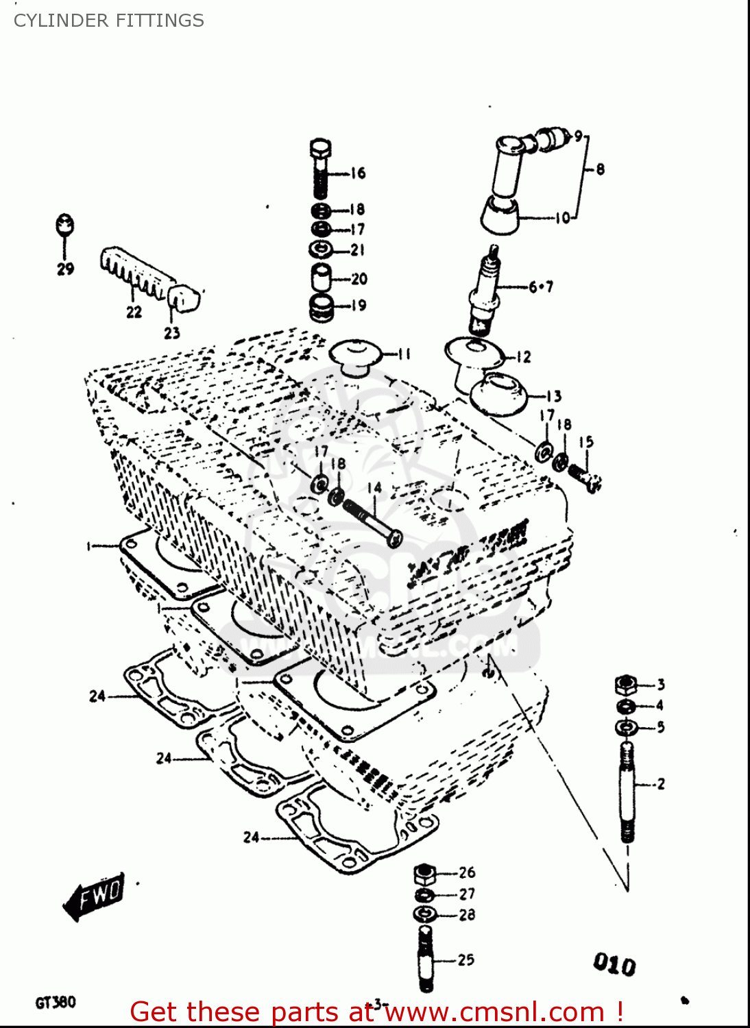 CYLINDER FITTINGS GT380 1973 1974 1975 1976 1977 (K) (L) (M) (A) (B) USA (E03)