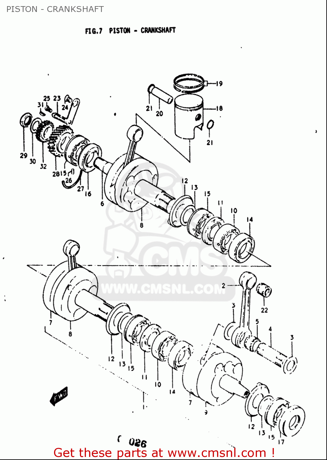 PISTON - CRANKSHAFT GT380 1973 1974 1975 1976 1977 (K) (L) (M) (A) (B) USA (E03)