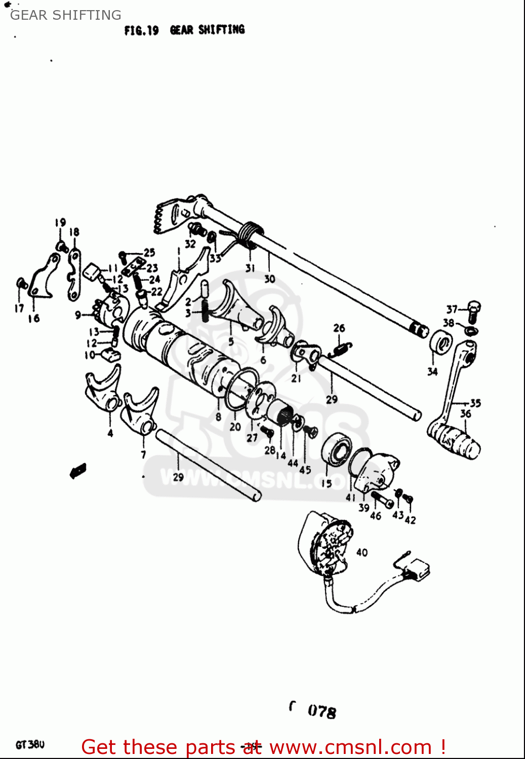 GEAR SHIFTING GT380 1973 1974 1975 1976 1977 (K) (L) (M) (A) (B) USA (E03)