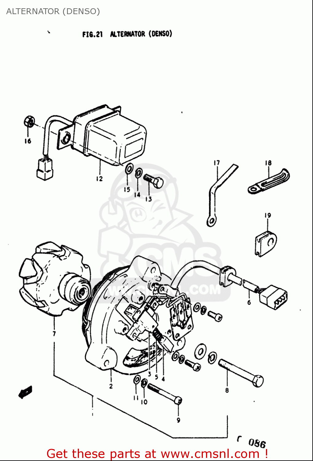 ALTERNATOR (DENSO) GT380 1973 1974 1975 1976 1977 (K) (L) (M) (A) (B) USA (E03)