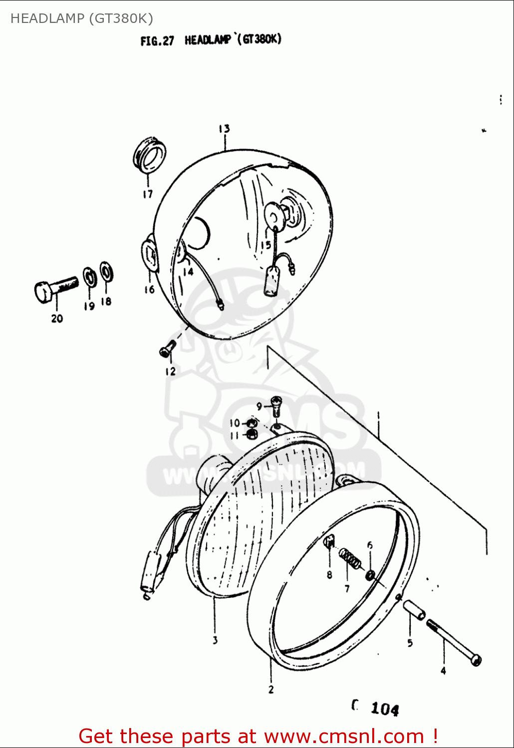 HEADLAMP (GT380K) GT380 1973 1974 1975 1976 1977 (K) (L) (M) (A) (B) USA (E03)