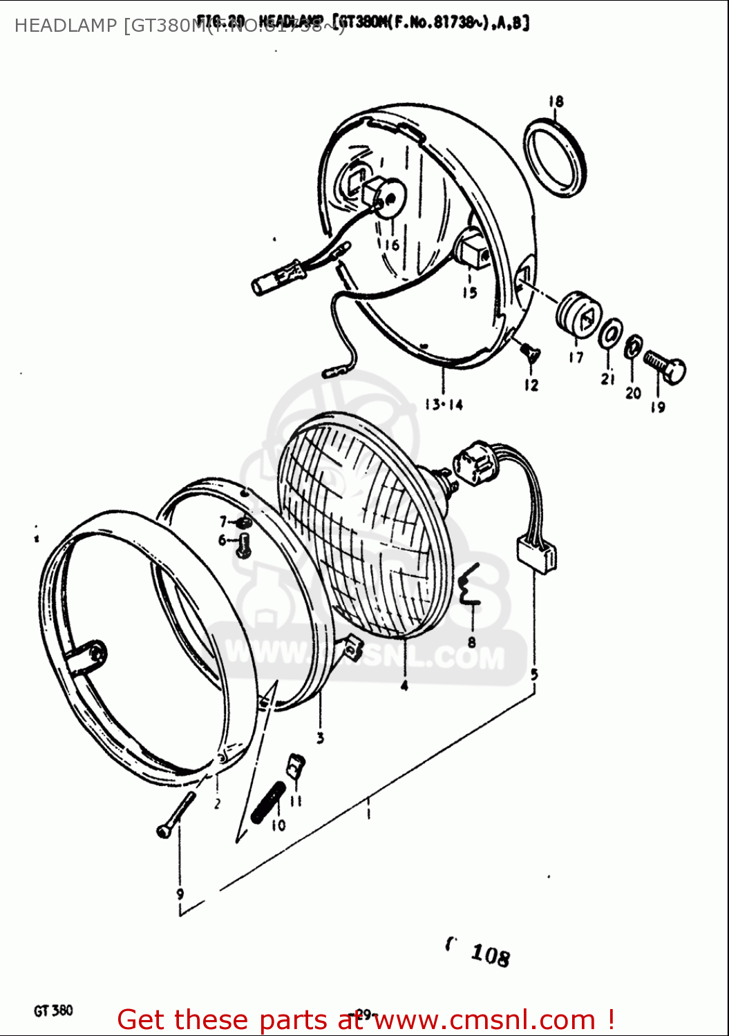 HEADLAMP [GT380M(F.NO.81738~) GT380 1973 1974 1975 1976 1977 (K) (L) (M) (A) (B) USA (E03)