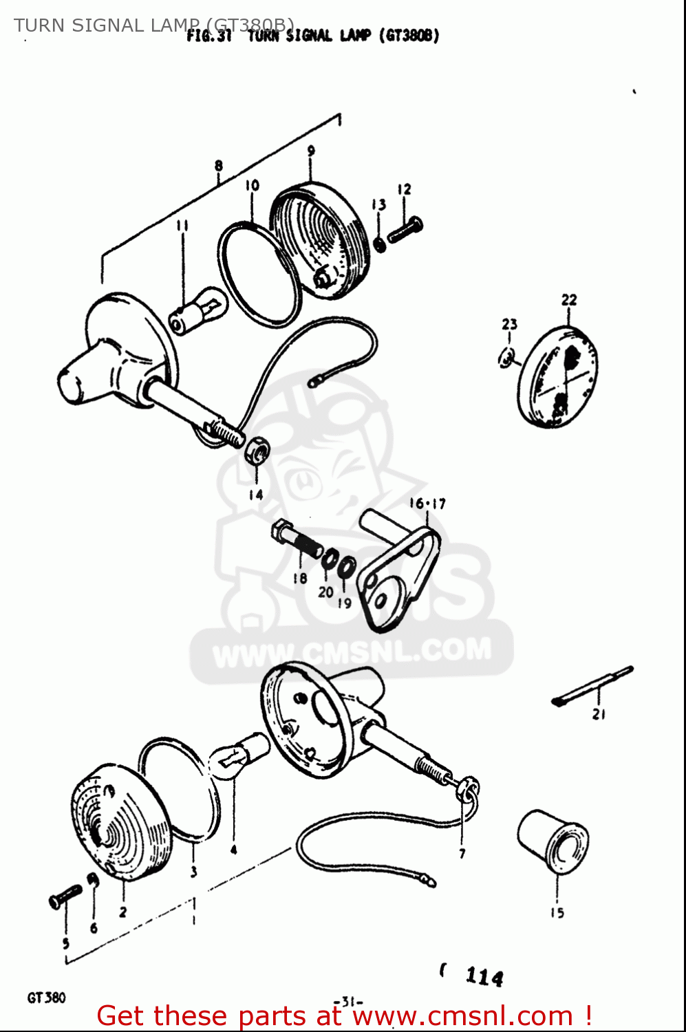 TURN SIGNAL LAMP (GT380B) GT380 1973 1974 1975 1976 1977 (K) (L) (M) (A) (B) USA (E03)