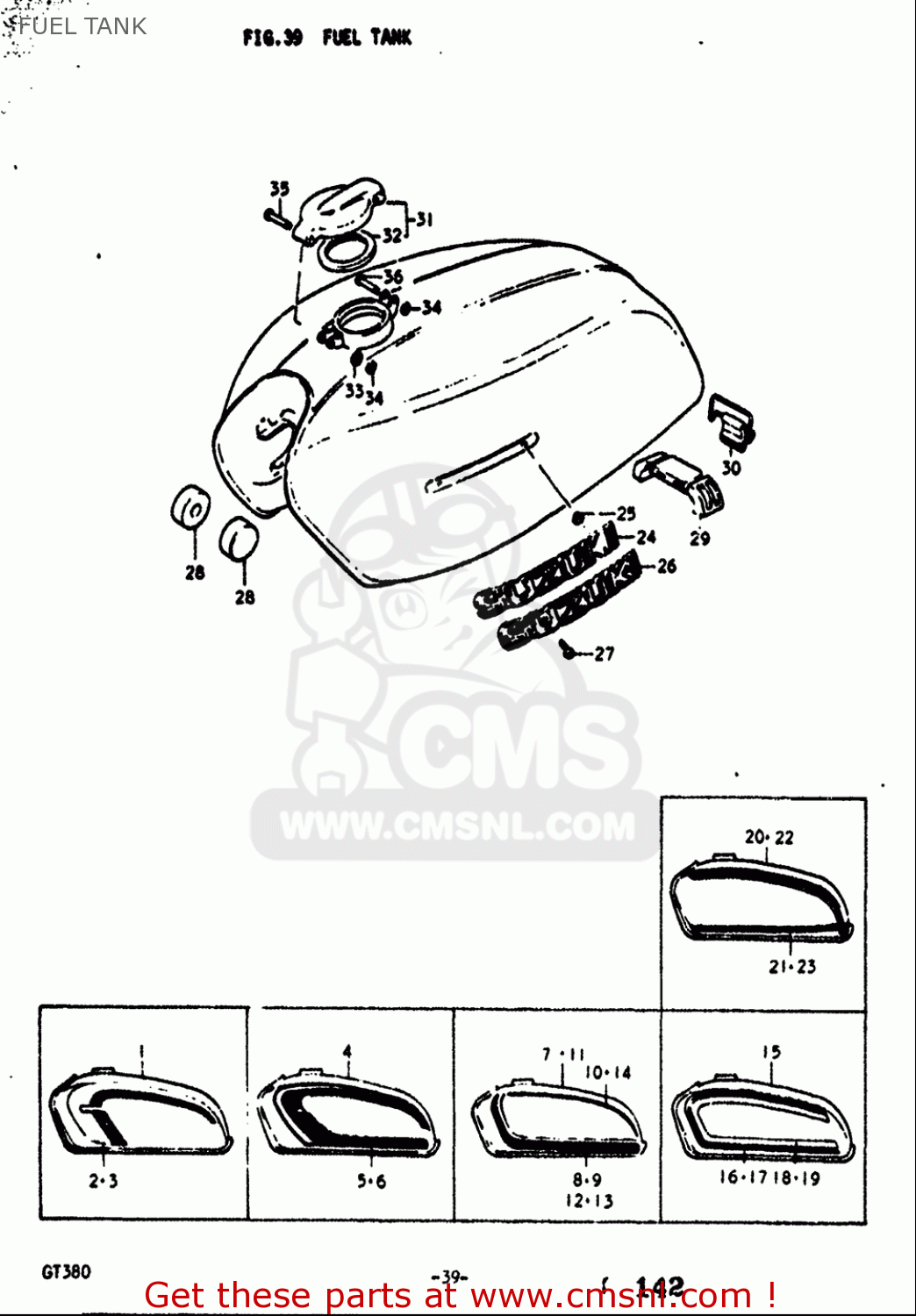 FUEL TANK GT380 1973 1974 1975 1976 1977 (K) (L) (M) (A) (B) USA (E03)