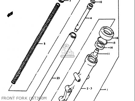 FRONT FORK (GT380M - GT380 1973 1974 1975 1976 1977 (K) (L) (M) (A) (B) USA (E03)
