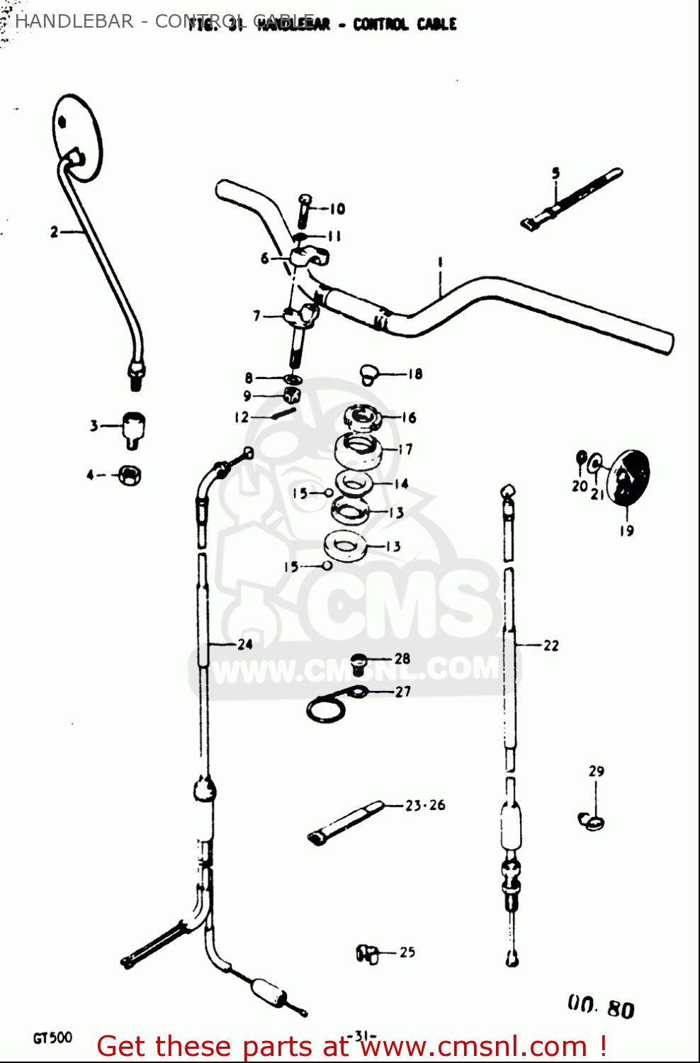 HANDLEBAR - CONTROL CABLE GT500 1976 1977 (A) (B) USA (E03)
