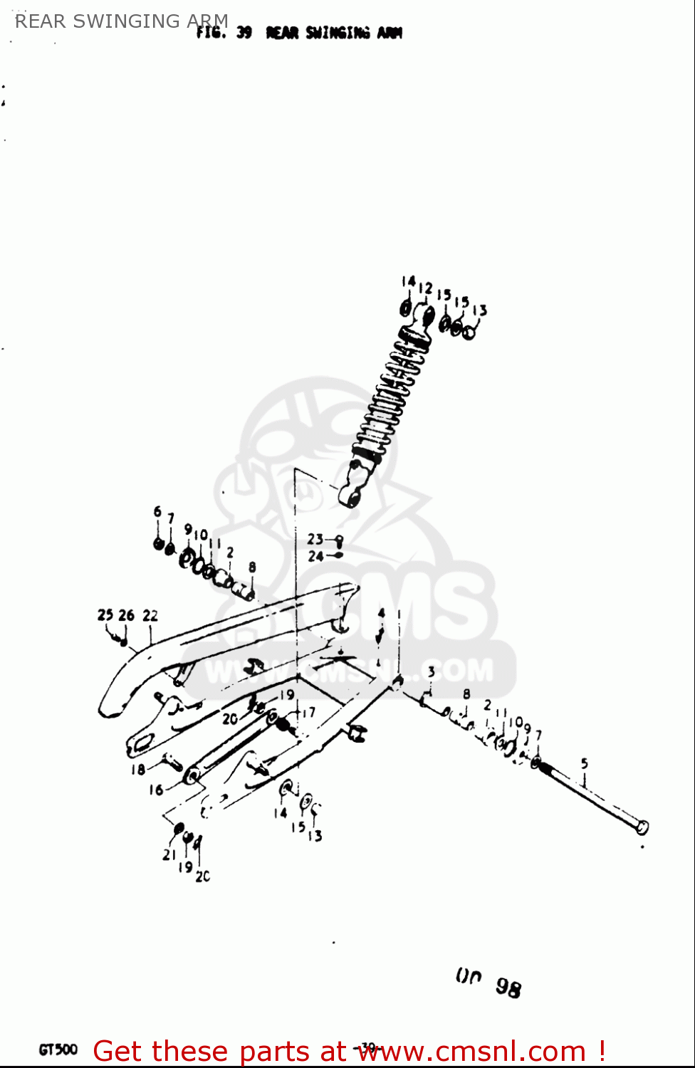 REAR SWINGING ARM GT500 1976 1977 (A) (B) USA (E03)
