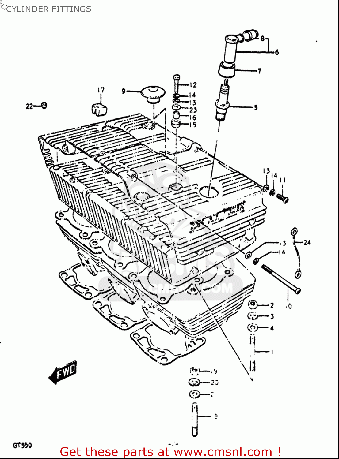 CYLINDER FITTINGS GT550 1972 (J) USA (E03)