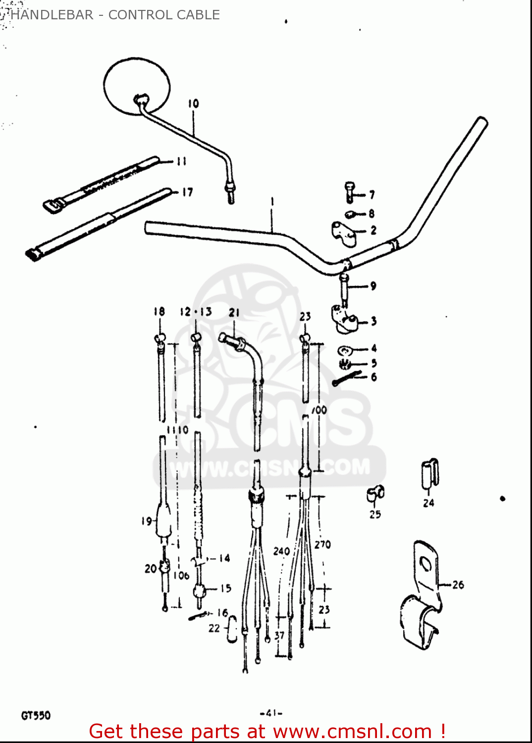 HANDLEBAR - CONTROL CABLE GT550 1972 (J) USA (E03)
