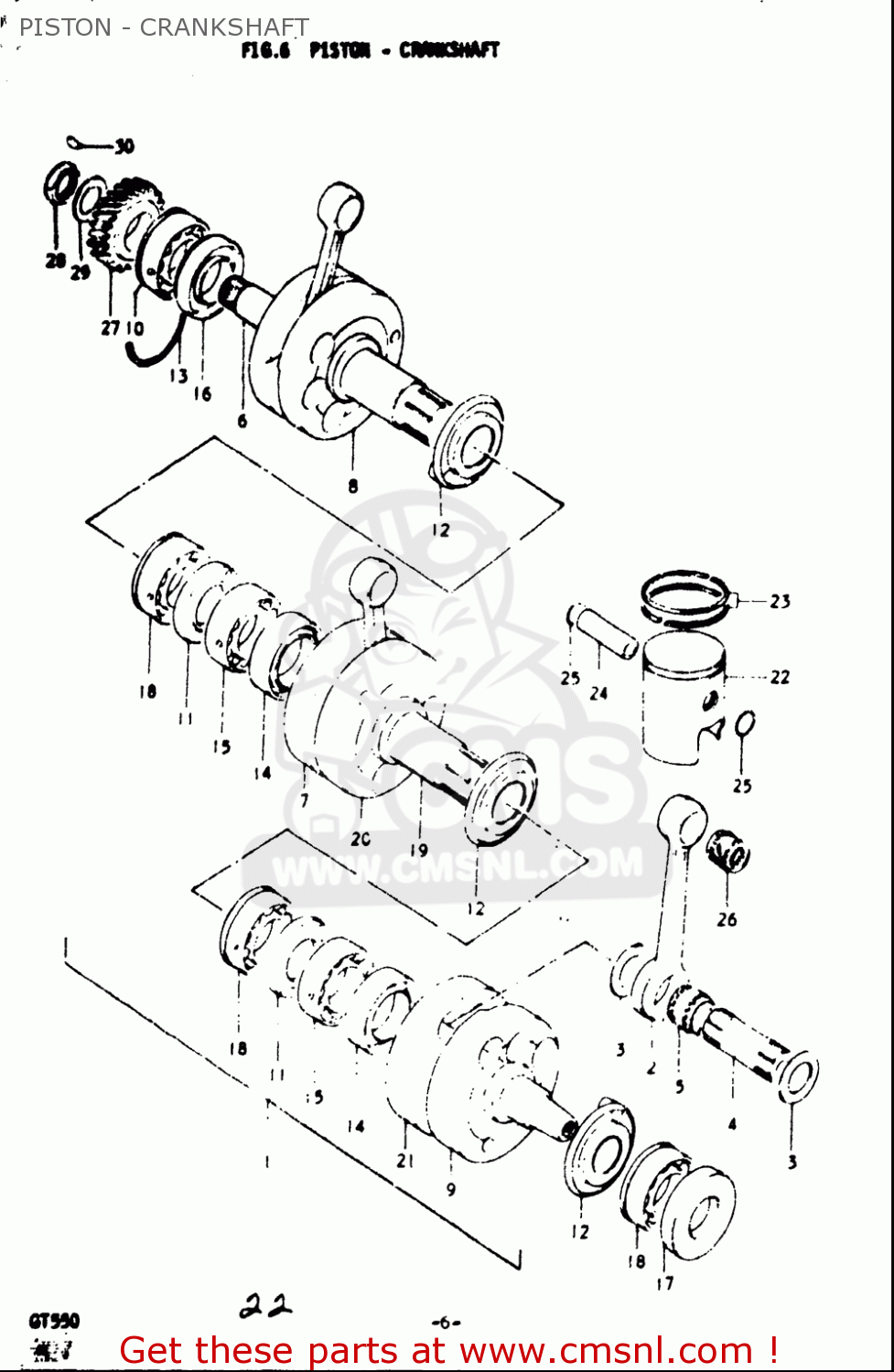 PISTON - CRANKSHAFT GT550 1973 1974 1975 1976 1977 (K) (L) (M) (A) (B) USA (E03)
