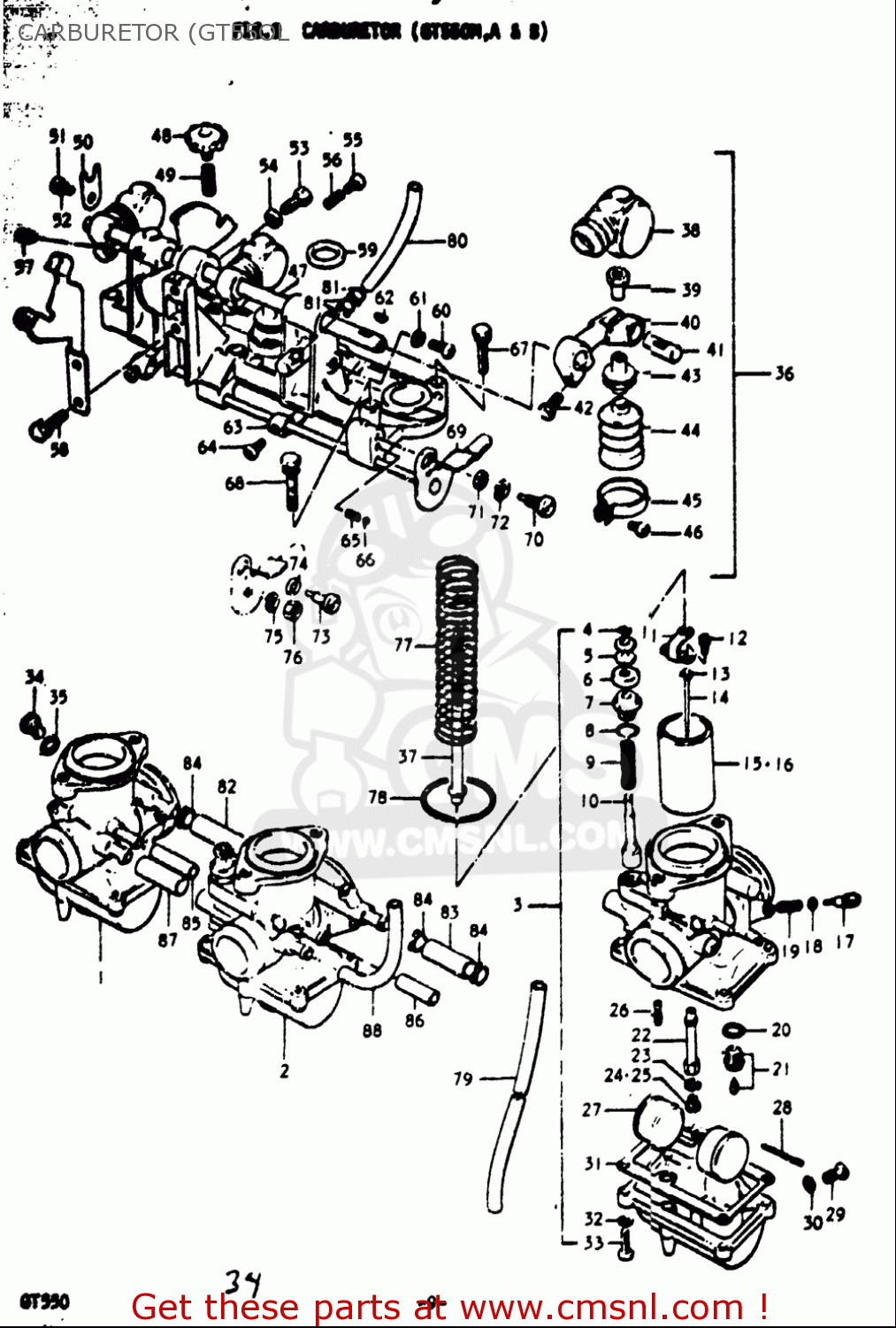 CARBURETOR (GT55OL GT550 1973 1974 1975 1976 1977 (K) (L) (M) (A) (B) USA (E03)