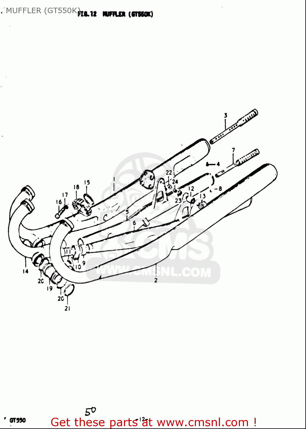 MUFFLER (GT550K) GT550 1973 1974 1975 1976 1977 (K) (L) (M) (A) (B) USA (E03)