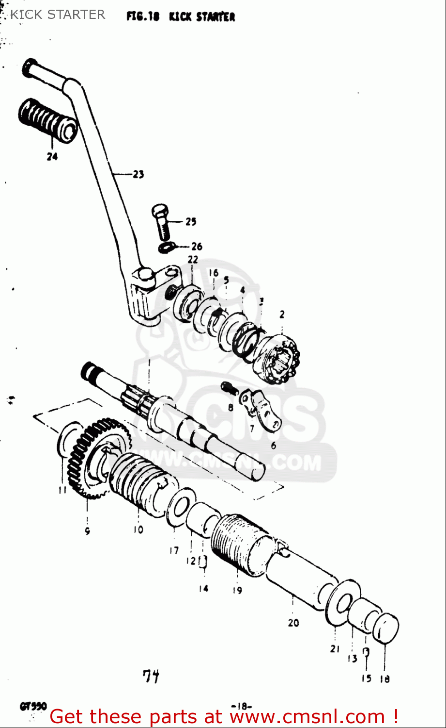KICK STARTER GT550 1973 1974 1975 1976 1977 (K) (L) (M) (A) (B) USA (E03)