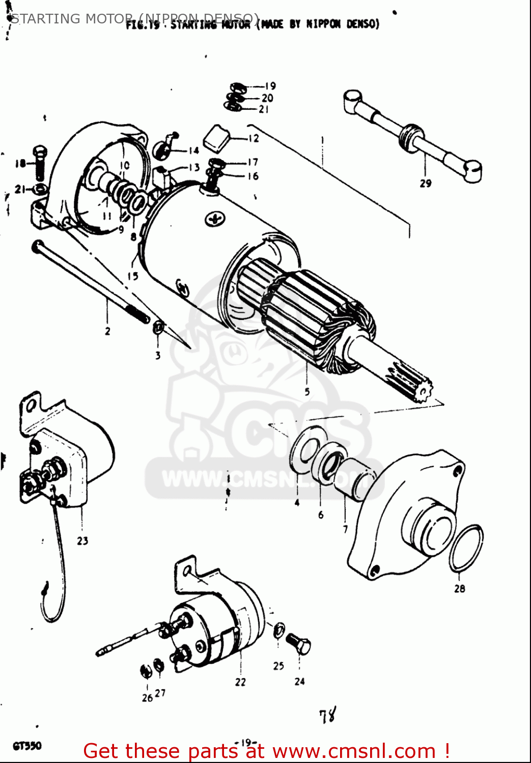 STARTING MOTOR (NIPPON DENSO) GT550 1973 1974 1975 1976 1977 (K) (L) (M) (A) (B) USA (E03)