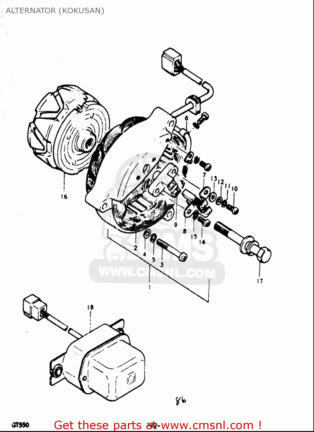 ALTERNATOR (KOKUSAN) GT550 1973 1974 1975 1976 1977 (K) (L) (M) (A) (B) USA (E03)