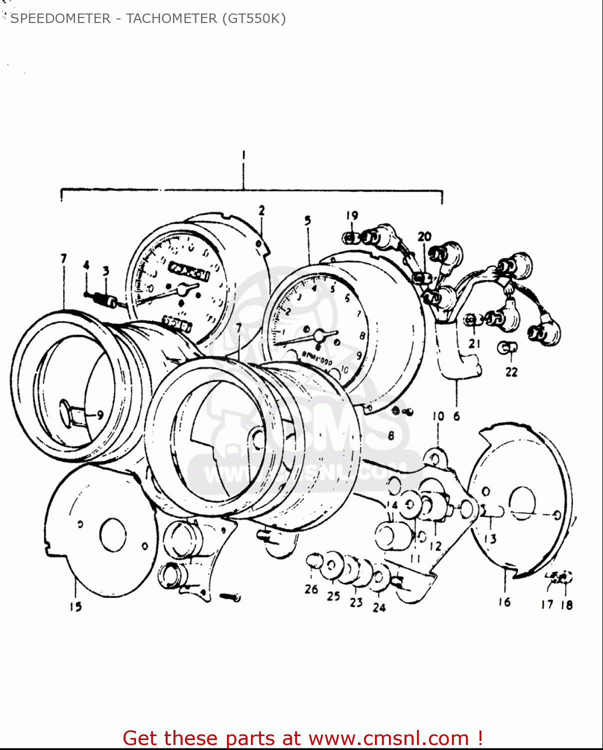 SPEEDOMETER - TACHOMETER (GT550K) GT550 1973 1974 1975 1976 1977 (K) (L) (M) (A) (B) USA (E03)