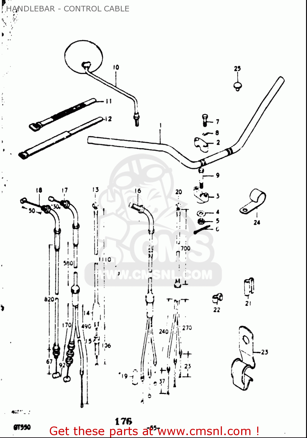 HANDLEBAR - CONTROL CABLE GT550 1973 1974 1975 1976 1977 (K) (L) (M) (A) (B) USA (E03)