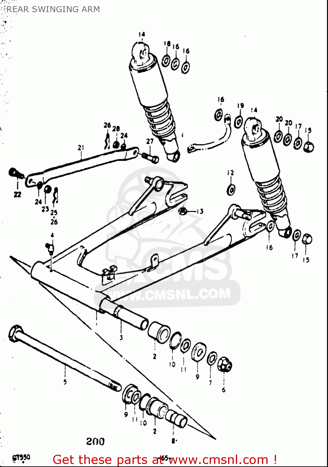 REAR SWINGING ARM GT550 1973 1974 1975 1976 1977 (K) (L) (M) (A) (B) USA (E03)