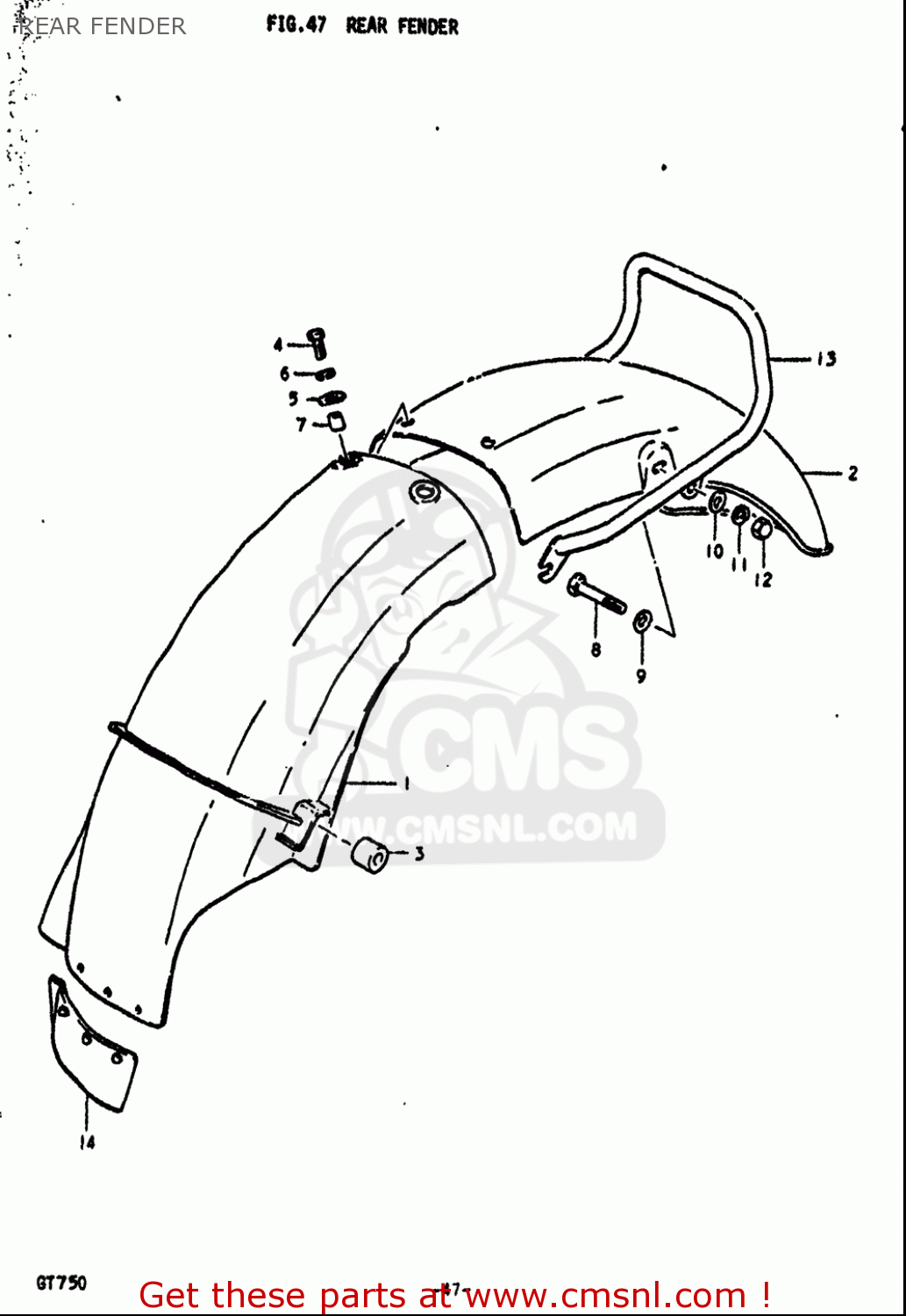 Suzuki GT750 1972 (J) USA (E03) REAR FENDER - buy original REAR FENDER ...