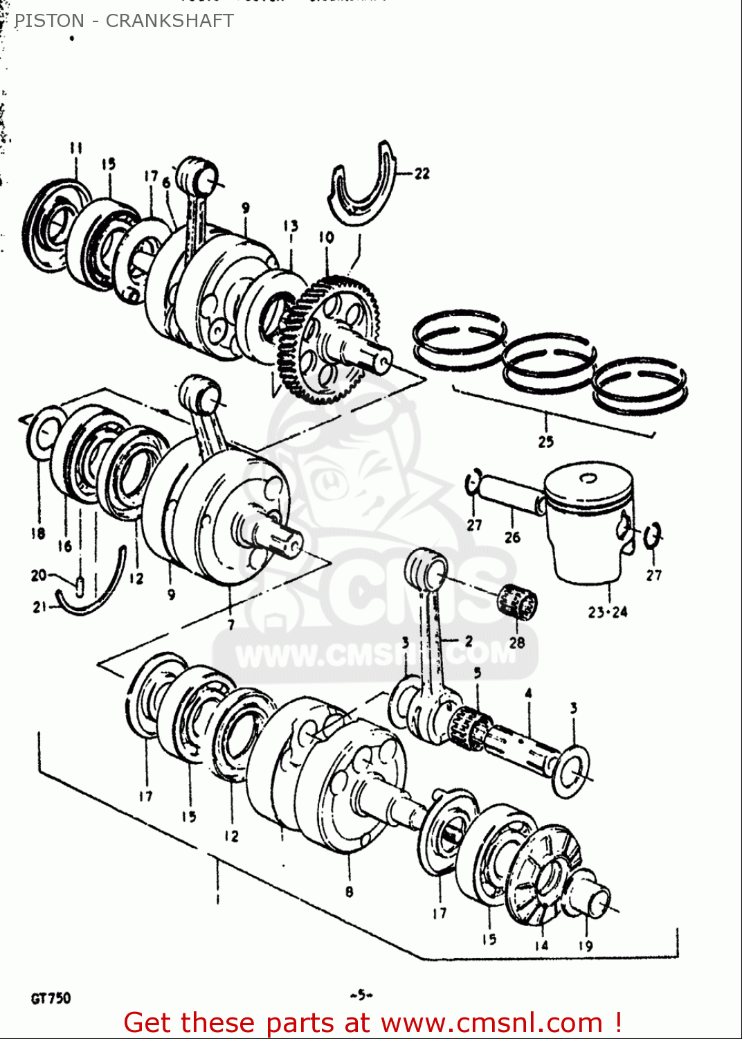 PISTON - CRANKSHAFT GT750 1972 (J) USA (E03)