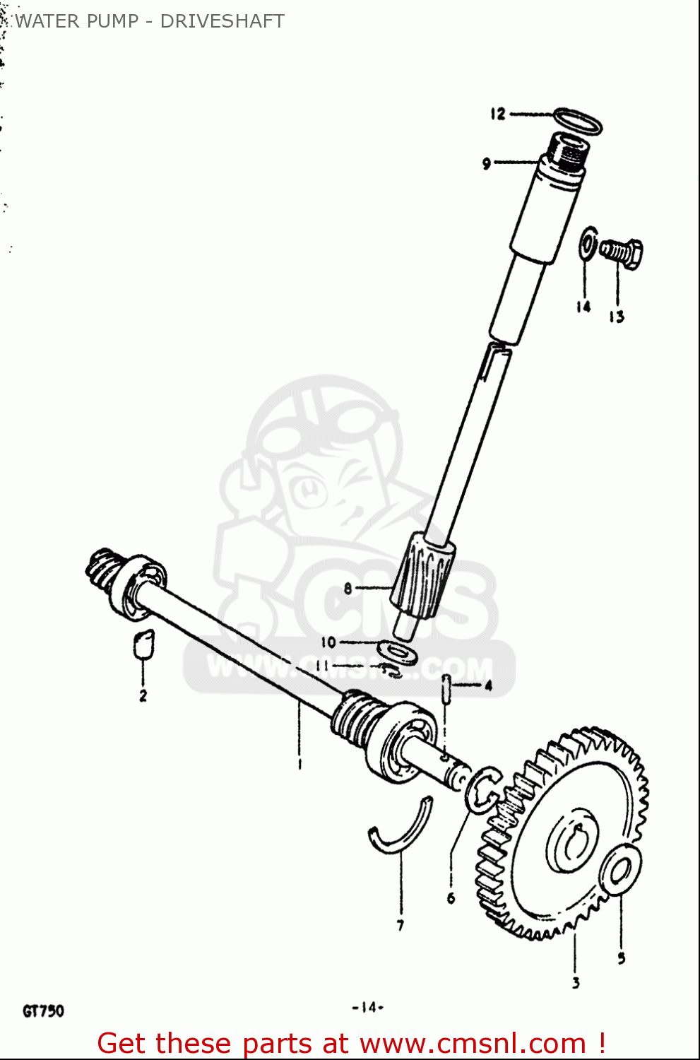WATER PUMP - DRIVESHAFT GT750 1972 (J) USA (E03)