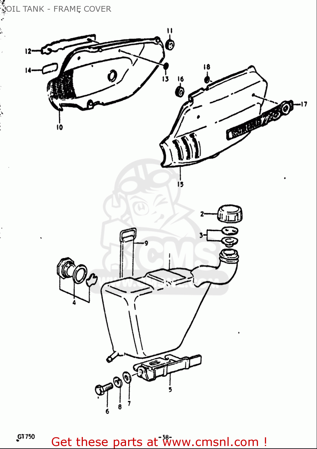OIL TANK - FRAME COVER GT750 1972 (J) USA (E03)