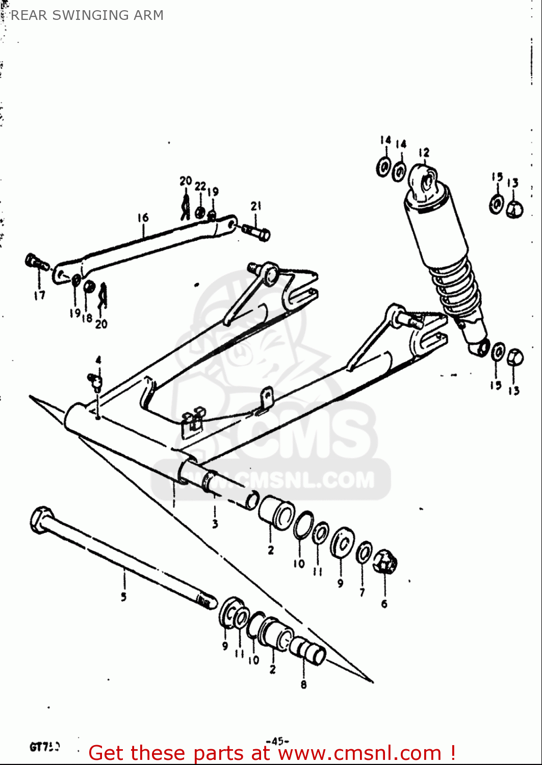 REAR SWINGING ARM GT750 1972 (J) USA (E03)