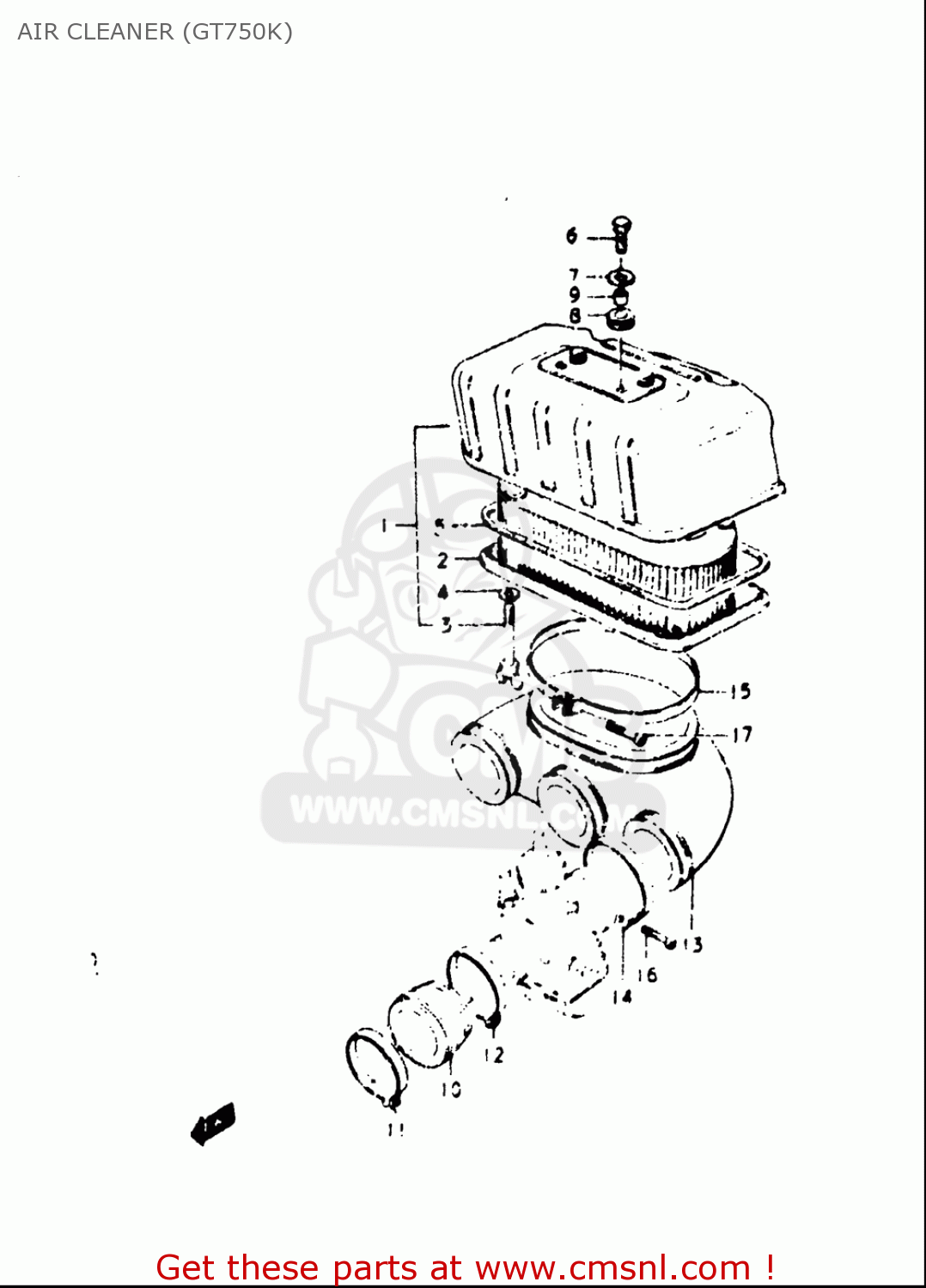 AIR CLEANER (GT750K) GT750 1973 1974 1975 1976 1977 (K) (L) (M) (A) (B) USA (E03)