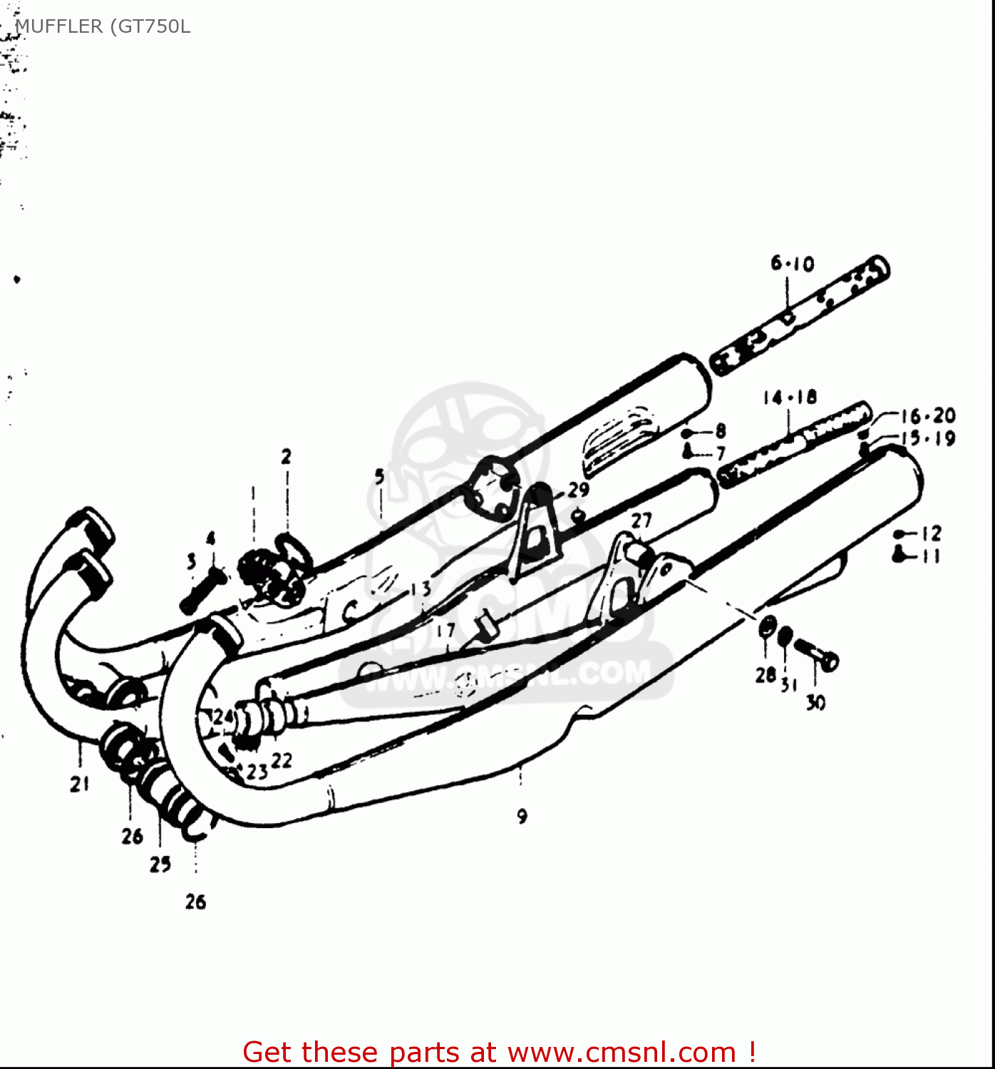 MUFFLER (GT750L GT750 1973 1974 1975 1976 1977 (K) (L) (M) (A) (B) USA (E03)
