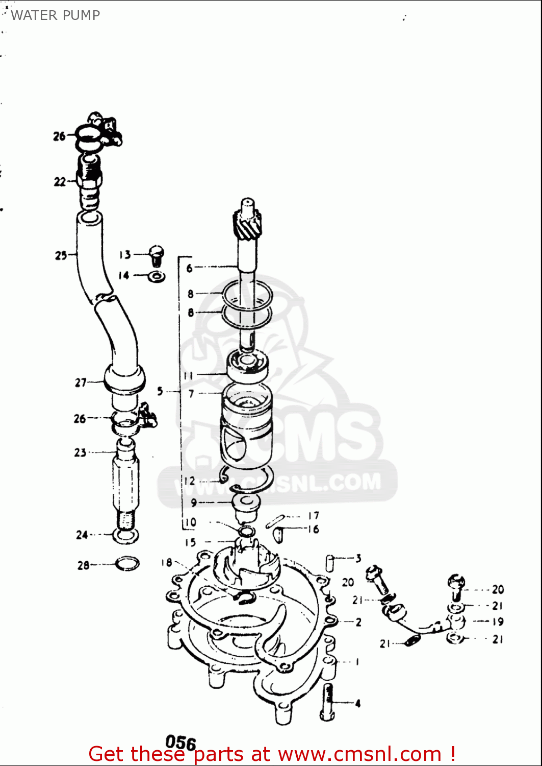 WATER PUMP GT750 1973 1974 1975 1976 1977 (K) (L) (M) (A) (B) USA (E03)