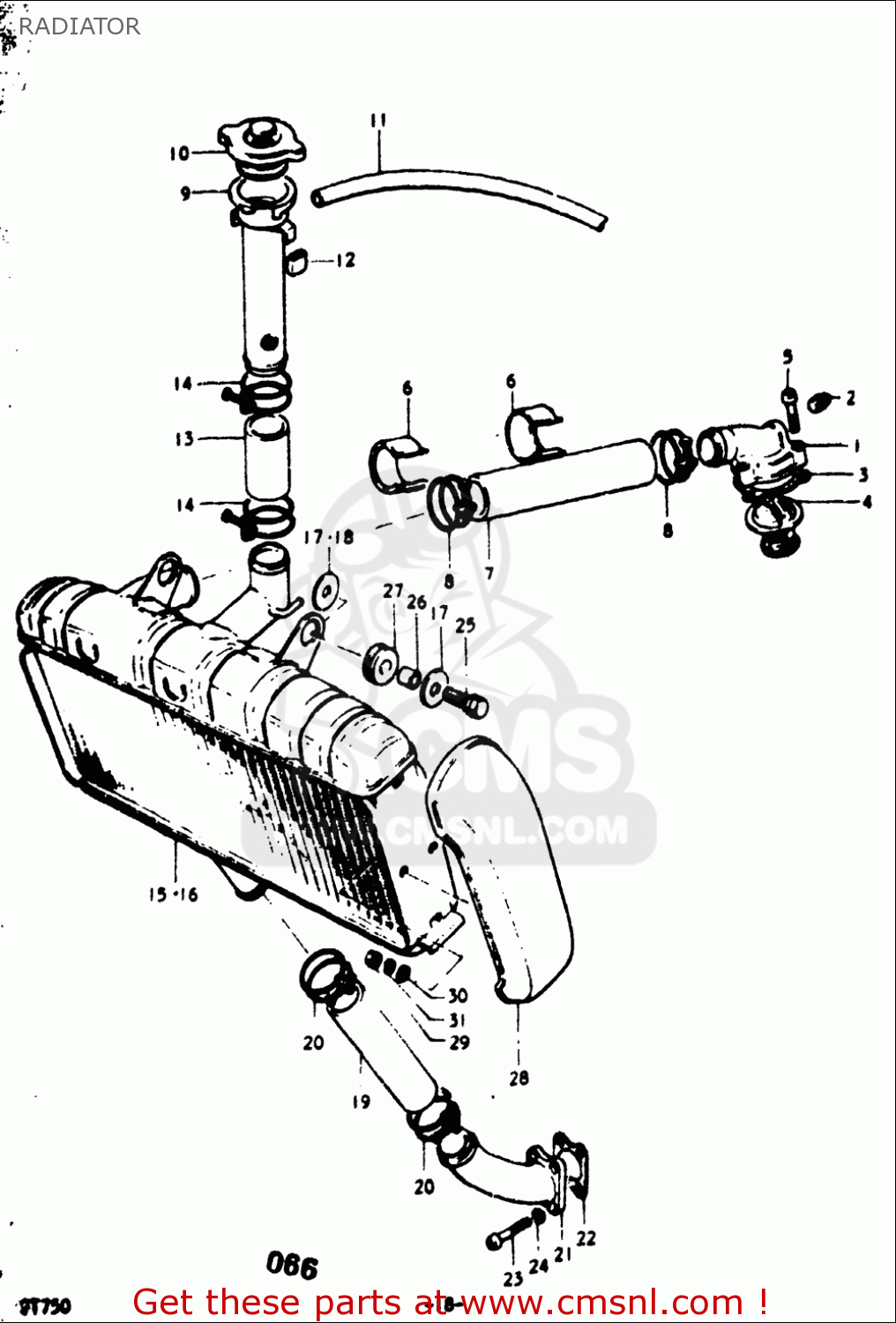 RADIATOR GT750 1973 1974 1975 1976 1977 (K) (L) (M) (A) (B) USA (E03)