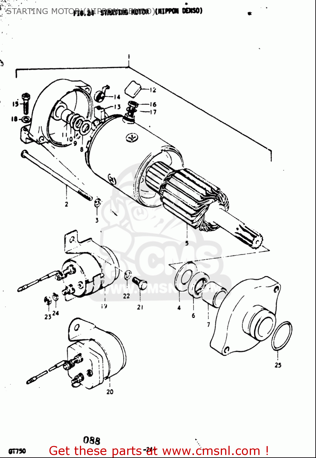 STARTING MOTOR (NIPPON DENSO) GT750 1973 1974 1975 1976 1977 (K) (L) (M) (A) (B) USA (E03)