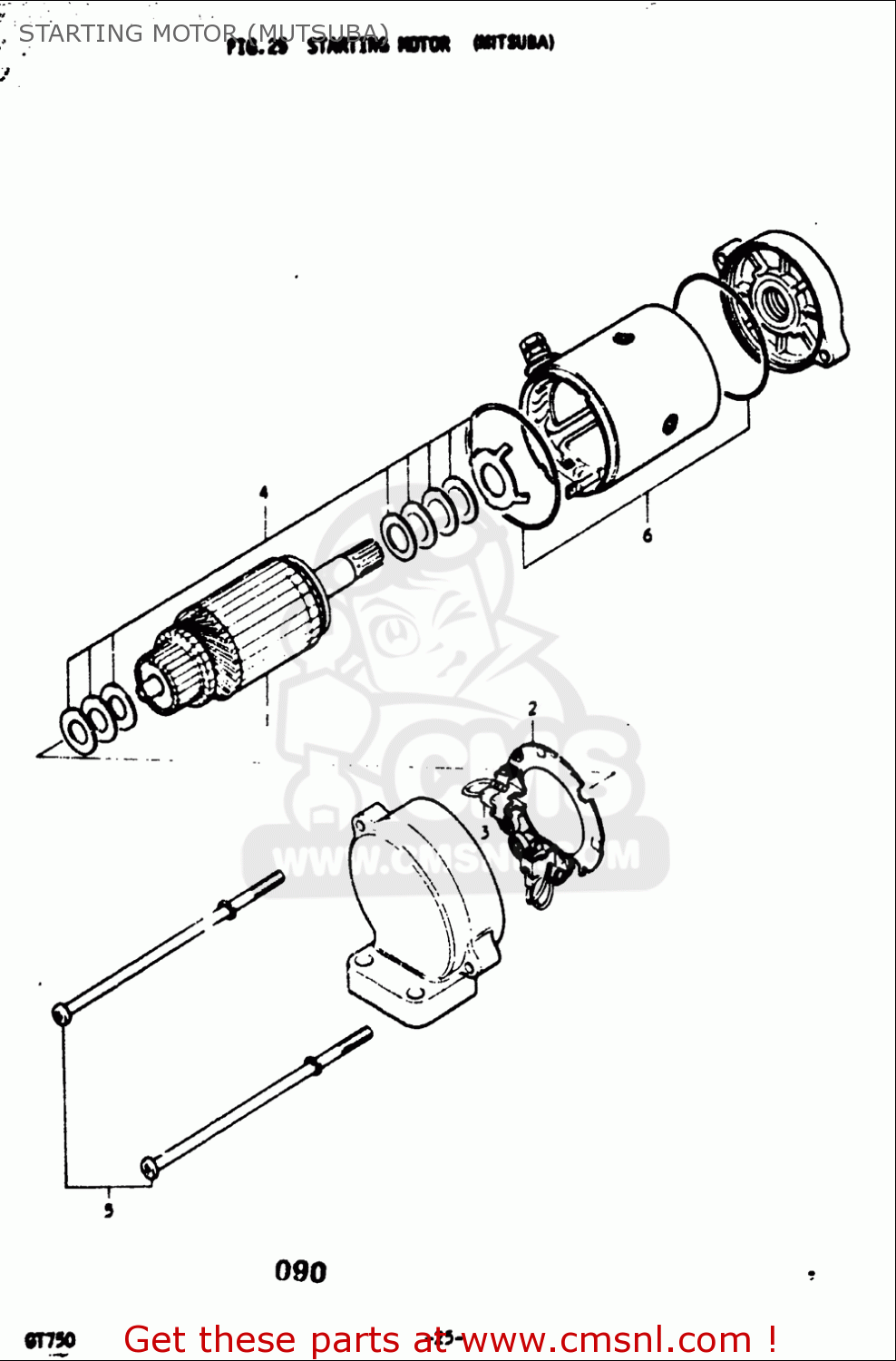 STARTING MOTOR (MUTSUBA) GT750 1973 1974 1975 1976 1977 (K) (L) (M) (A) (B) USA (E03)