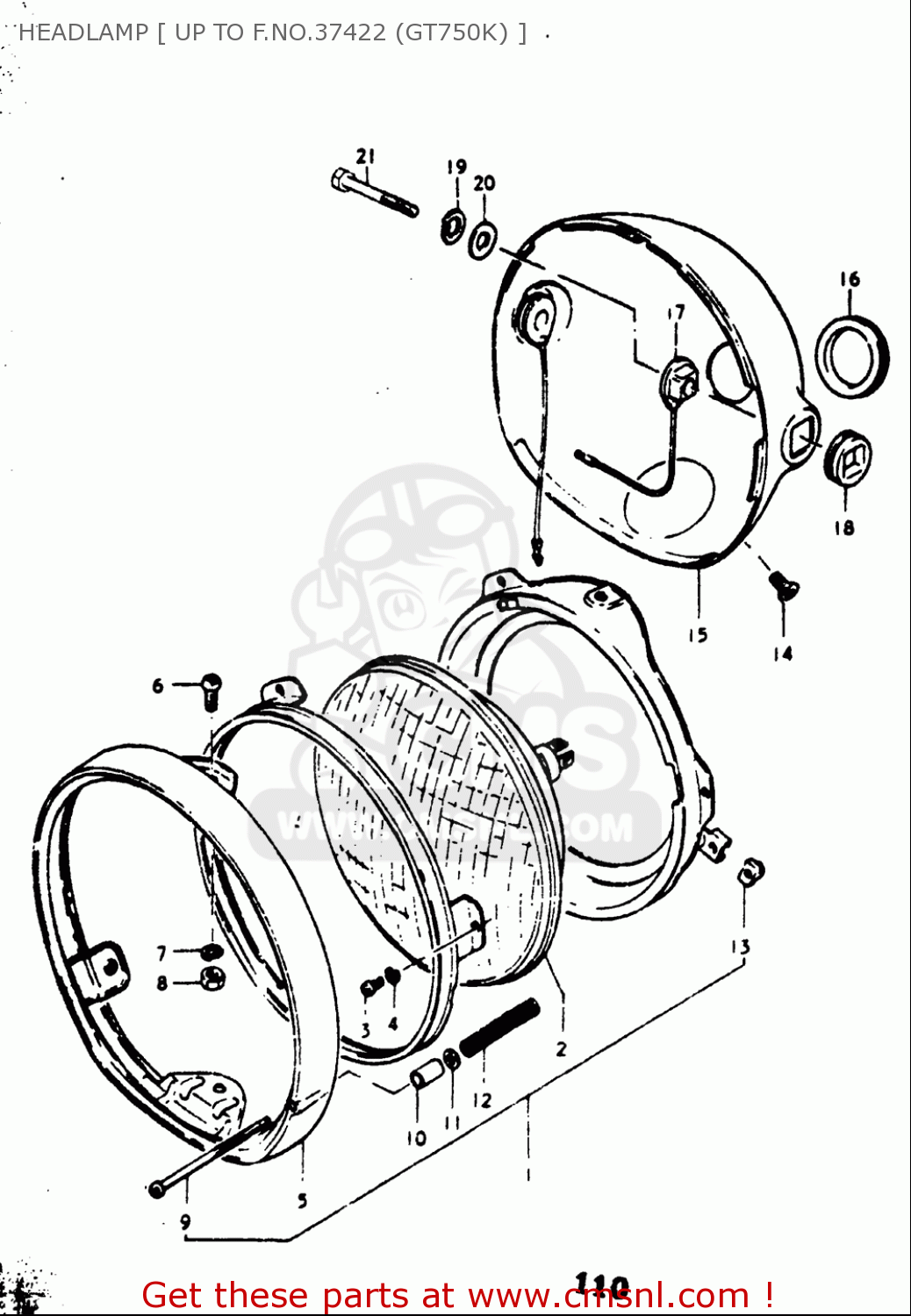 HEADLAMP [ UP TO F.NO.37422 (GT750K) ] GT750 1973 1974 1975 1976 1977 (K) (L) (M) (A) (B) USA (E03)