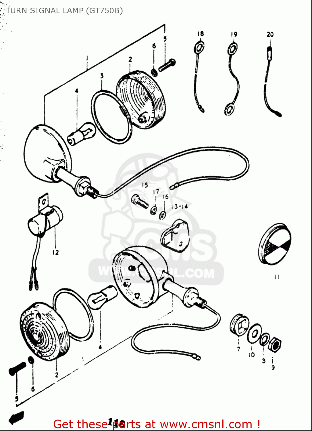 TURN SIGNAL LAMP (GT750B) GT750 1973 1974 1975 1976 1977 (K) (L) (M) (A) (B) USA (E03)