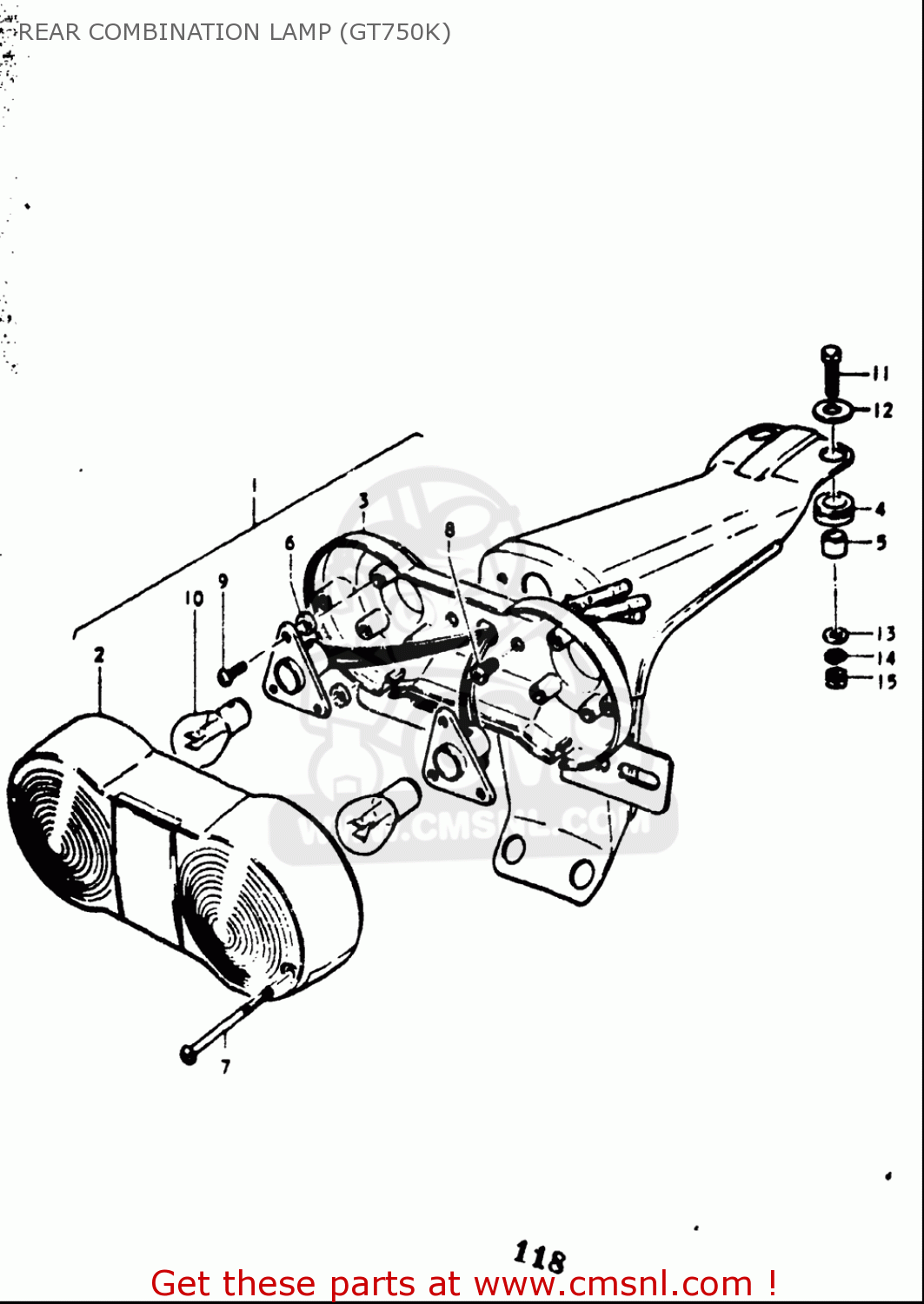 REAR COMBINATION LAMP (GT750K) GT750 1973 1974 1975 1976 1977 (K) (L) (M) (A) (B) USA (E03)