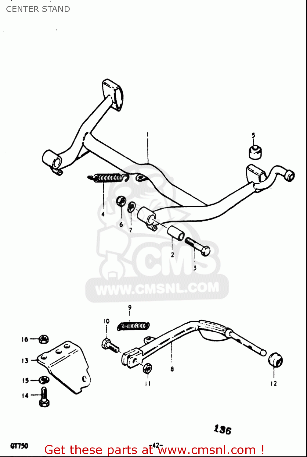 CENTER STAND GT750 1973 1974 1975 1976 1977 (K) (L) (M) (A) (B) USA (E03)