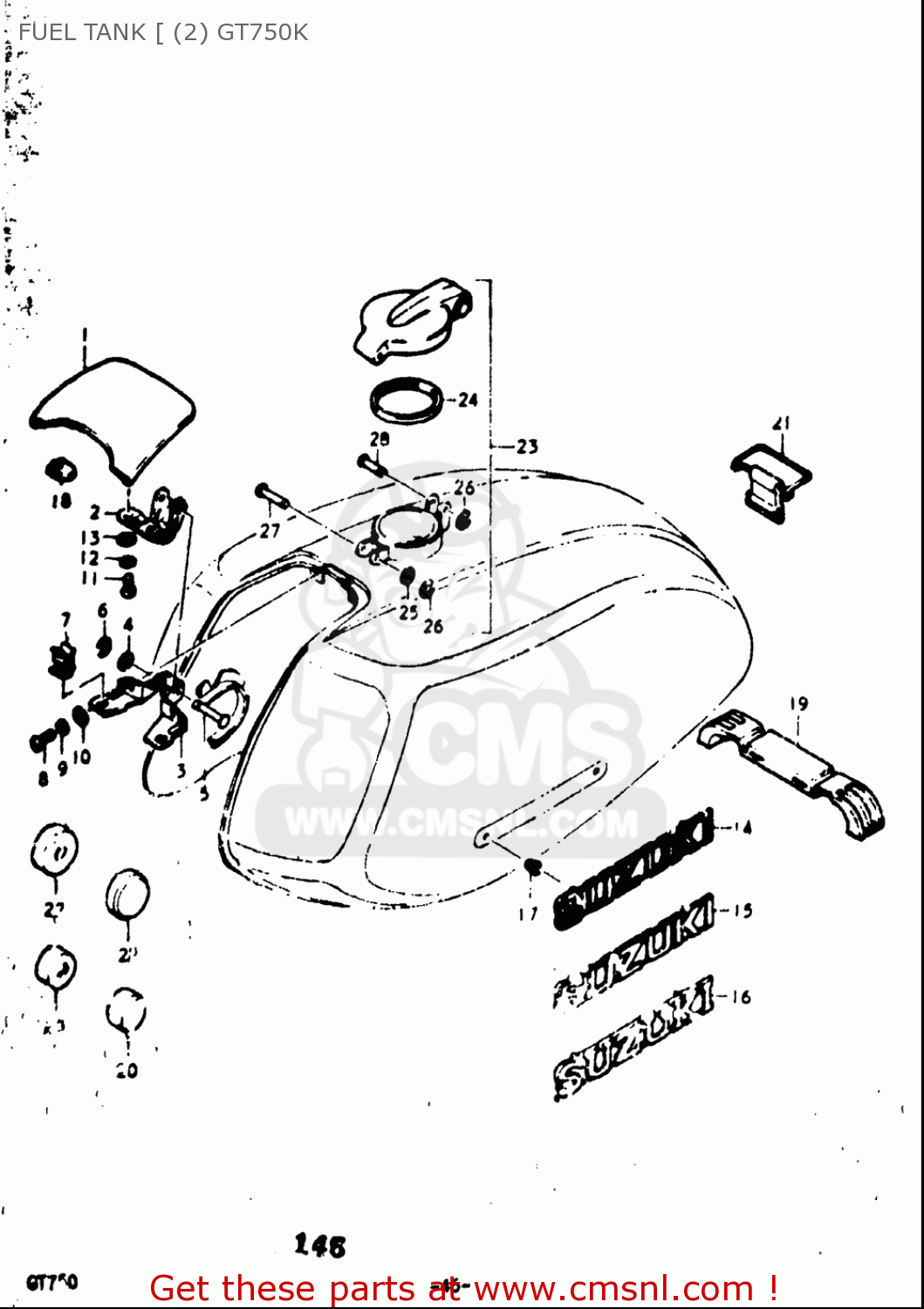 FUEL TANK [ (2) GT750K GT750 1973 1974 1975 1976 1977 (K) (L) (M) (A) (B) USA (E03)