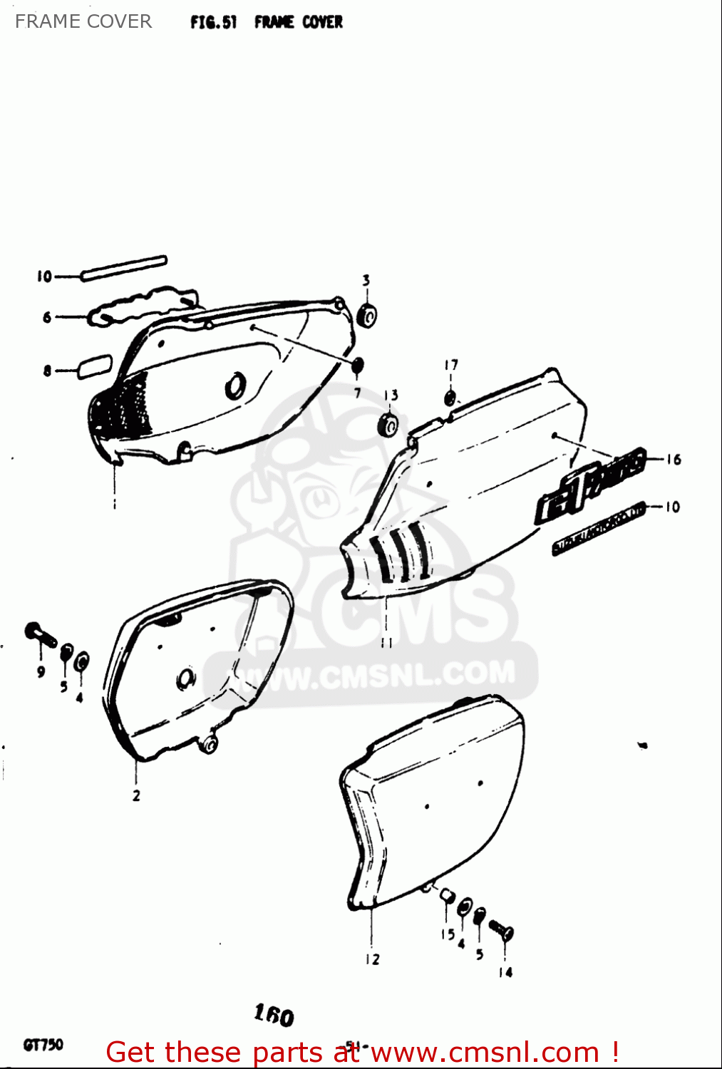FRAME COVER GT750 1973 1974 1975 1976 1977 (K) (L) (M) (A) (B) USA (E03)