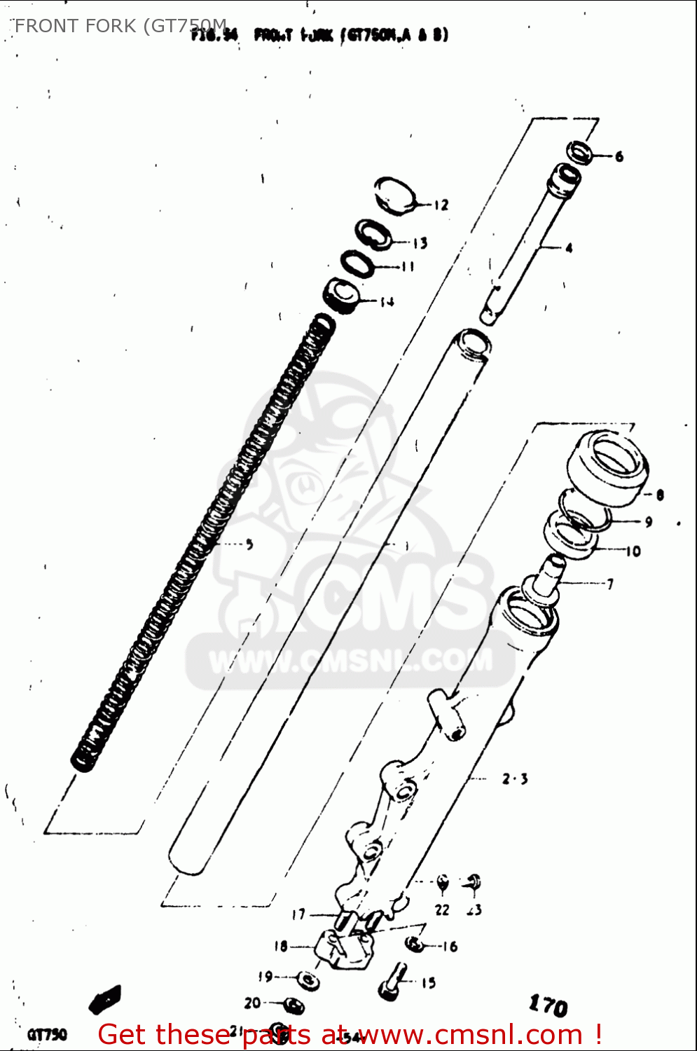 FRONT FORK (GT750M GT750 1973 1974 1975 1976 1977 (K) (L) (M) (A) (B) USA (E03)